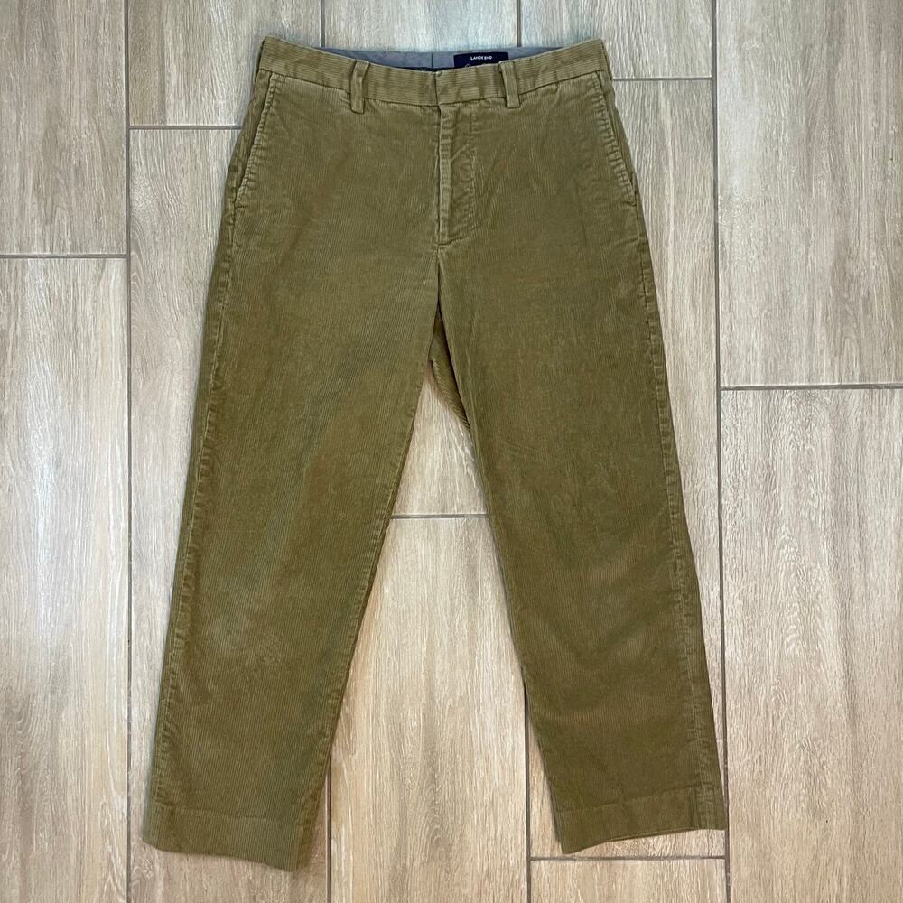 Lands' End Corduroy Pants Mens 31x26 Olive Brown Khaki Traditional Fit Cotton